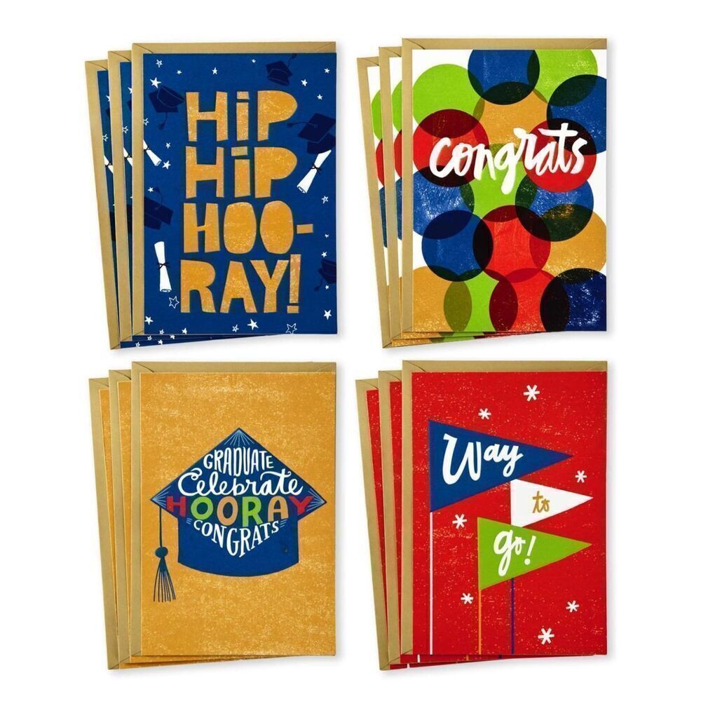 Hallmark Graduation Cards Assortment (12 Cards w/ Envelopes, 4 Designs) Congrats
